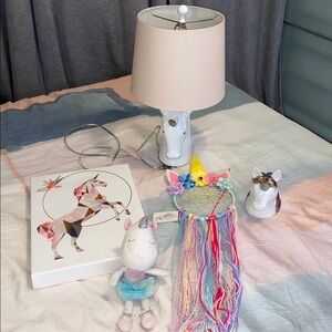 Unicorn Room Decor Set:  Lamp , Dreamcatcher Plush & Coin Bank